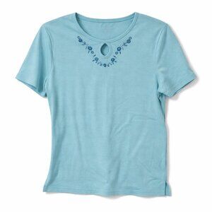 Alia Sky Blue Floral Embroidered Accent Tee - MP
